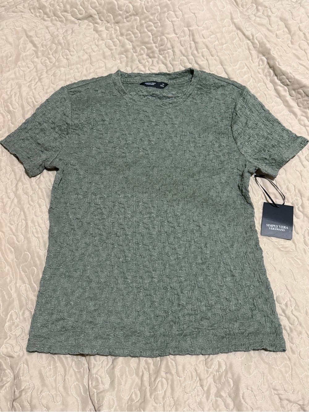 Simply Vera Vera Wang Women’s Textured Green Crew Neck T-Shirt